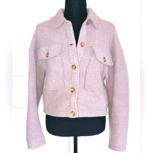 BLANK NYC Cropped Button Down Sherpa Jacket Violet Sz Small